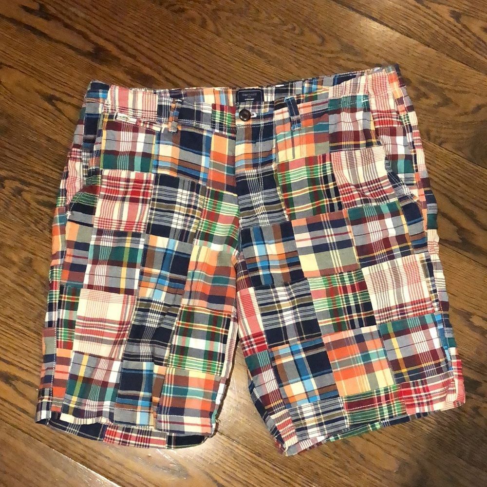 GAP Men’s Madras Patchwork Plaid Flat Front Shorts Sz 35 NWOT